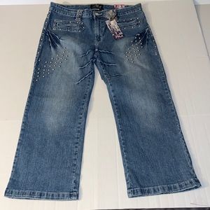 Platinum Plush Size 15 Riveted Capri Jeans Waist 33”